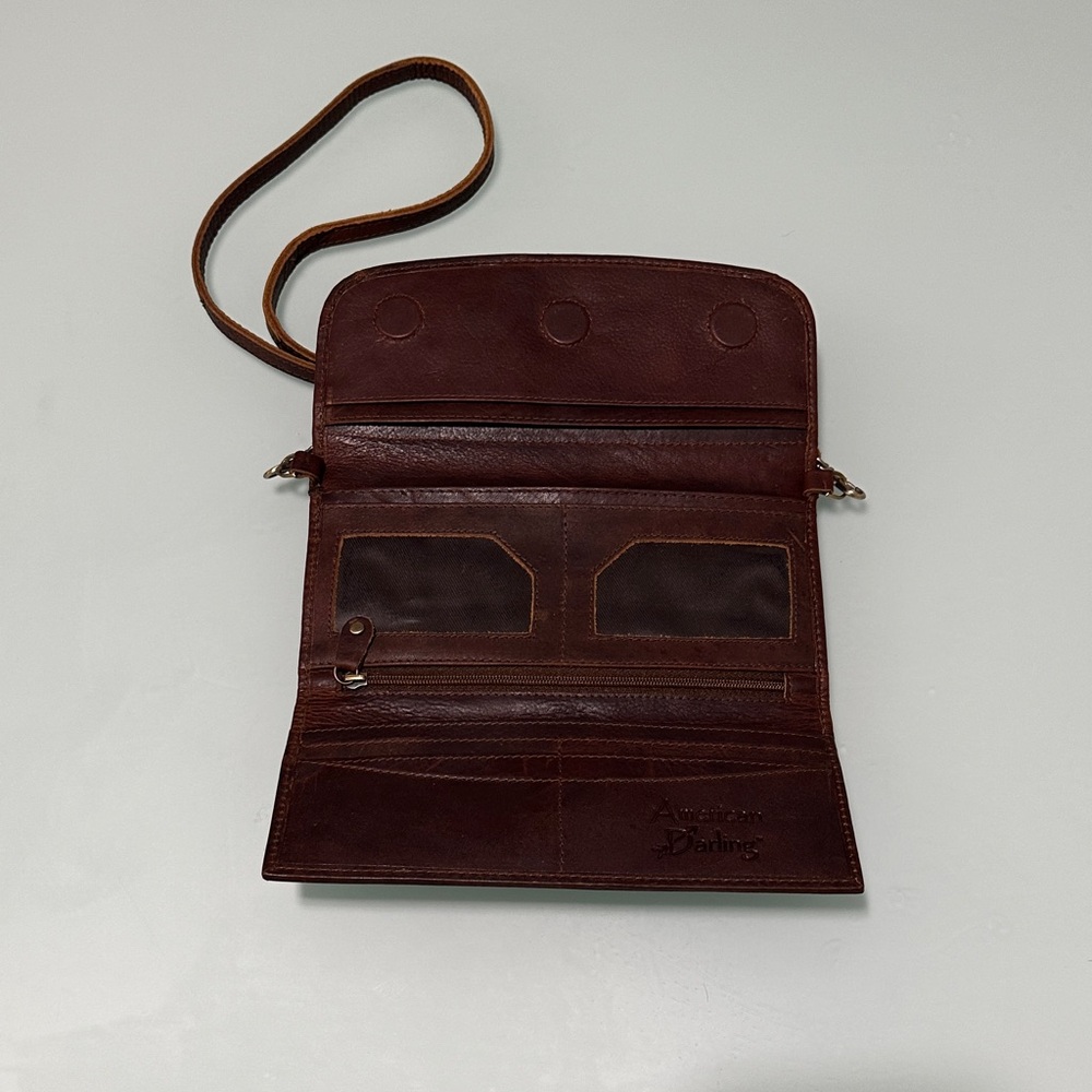 Embroidered Brown Leather Shoulder Bag - Picture 2 of 7